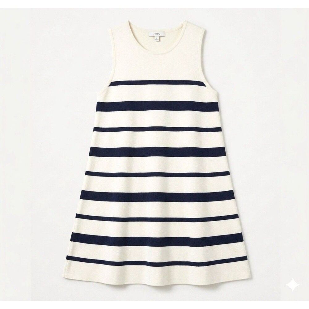 COS Knit Sleeveless Dress Womens Medium A-Line Tank Swing Stripe Preppy Nautical
